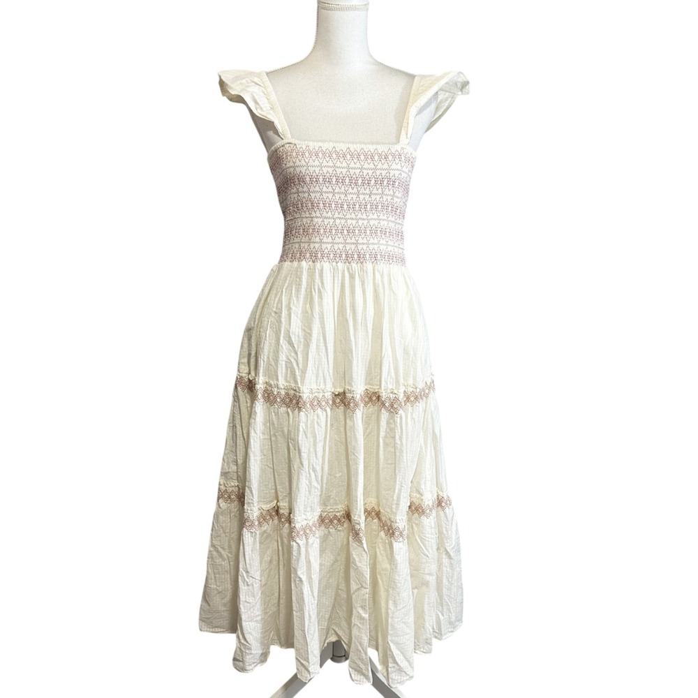 Madewell Lucie Smocked Tiered Midi Dress‎ Size Small Cottage Core Coquette